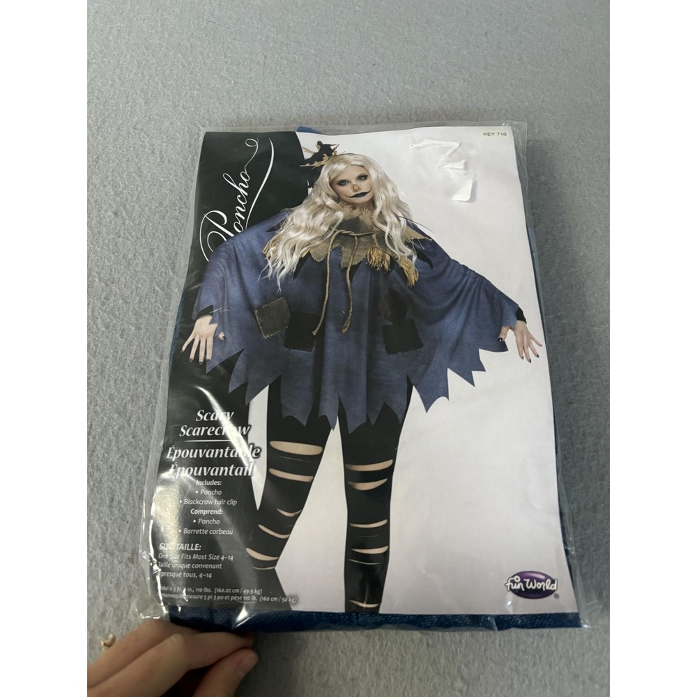 Fun World Scary Scarecrow Costume Poncho Womens Adult One Size Blue Halloween‎